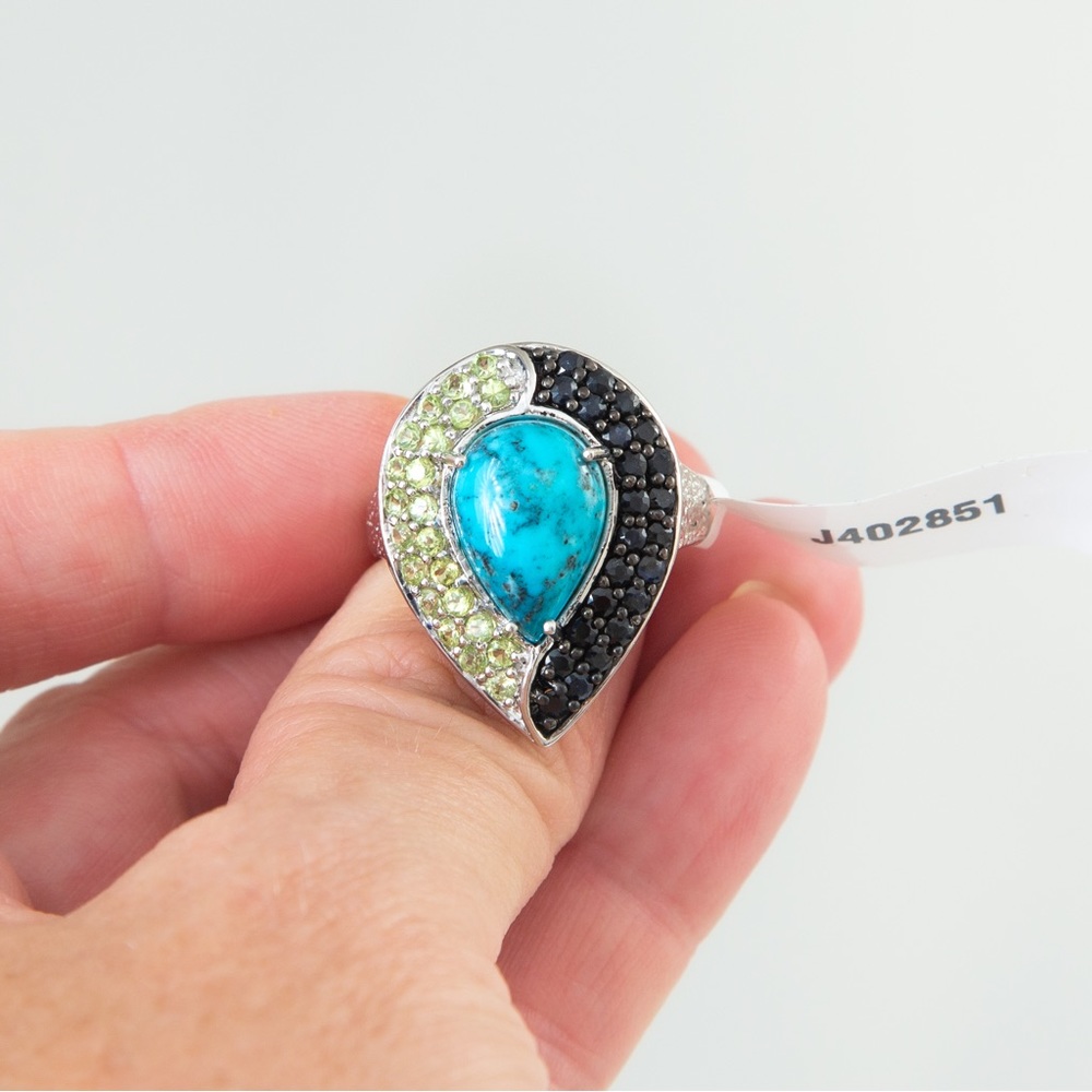 Mine Finds by Jay King teardrop mountain turquoise stone & gemstone ring 10